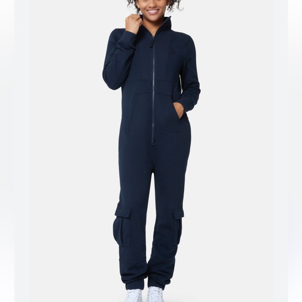 Onepiece Original Onesie High Neck Jumpsuit Women's Navy Zip-Front Jumpsuit XS
